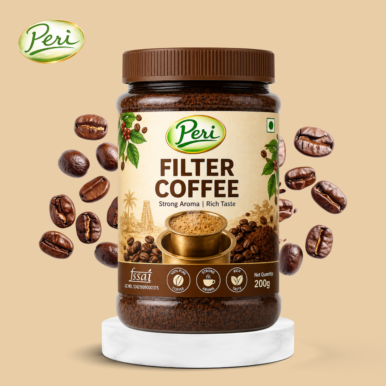 Strong, aromatic filter coffee made from carefully selected coffee beans for an authentic taste.